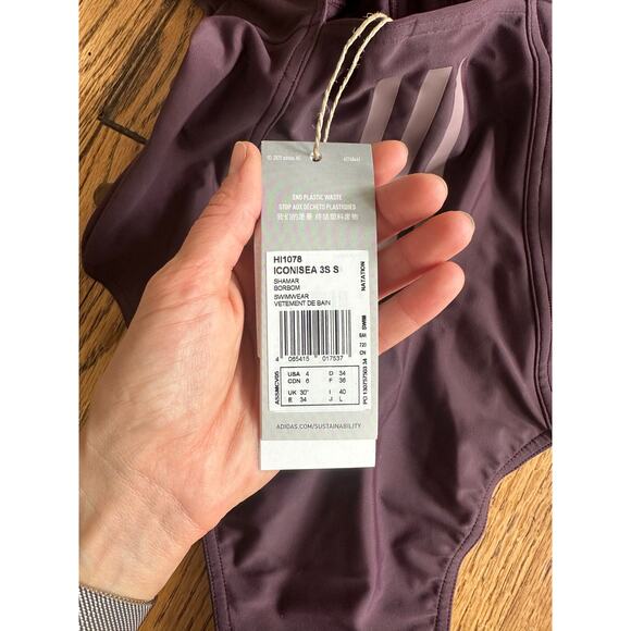 Adidas Iconisea Tgree Stipe One Piece Bathing Suit Size 4 - Picture 5 of 5
